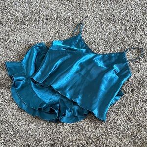 SHEIN Teal Satin Pajama Set